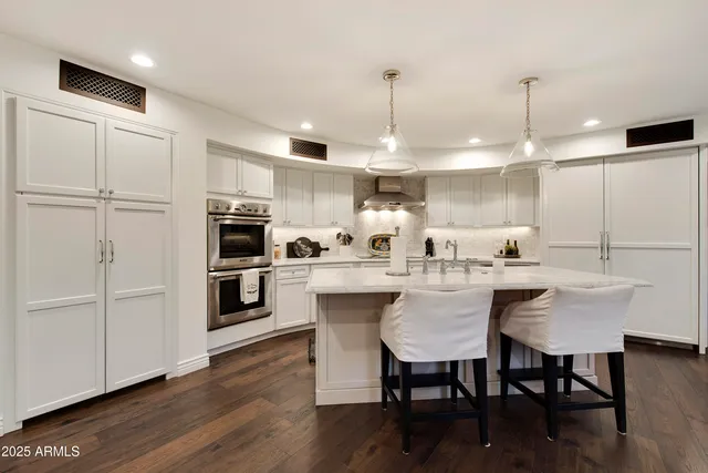 a kitchen with counter space and appliances