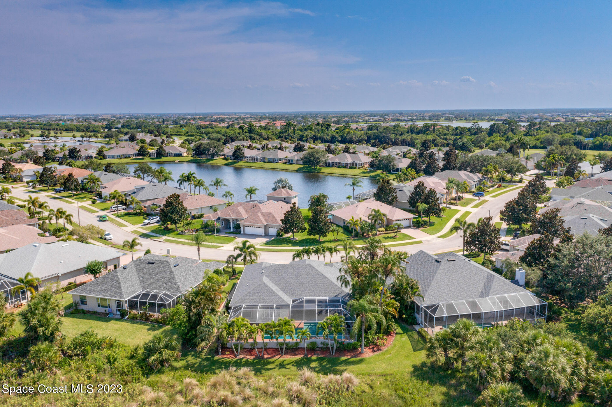4481 Aberdeen Circle Rockledge, FL 32955 - Photo 53 of 70 an aerial view of residential house with outdoor space and lake view in back