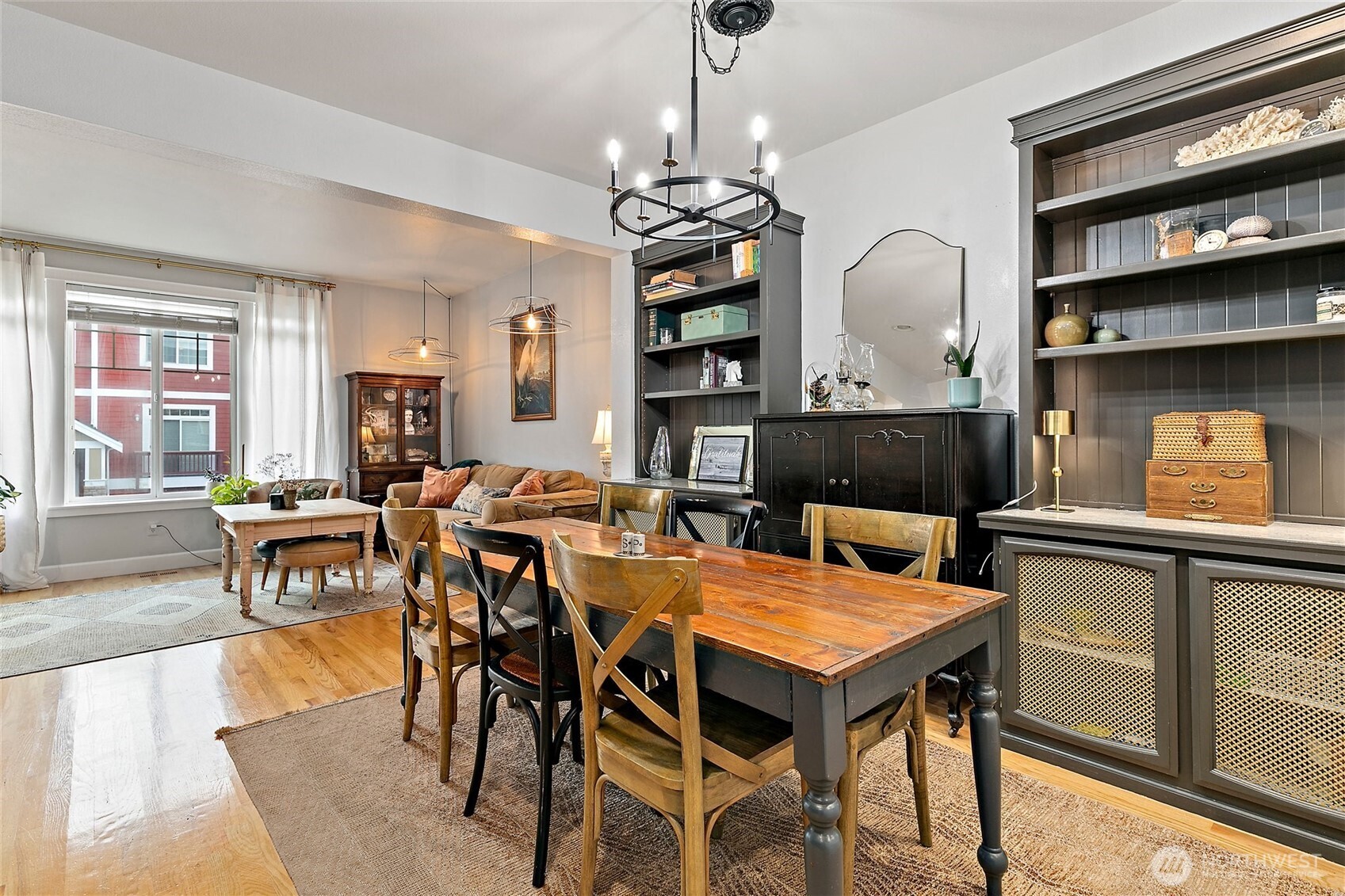 137 Maple Street Tacoma, WA 98466 - Photo 8 of 39 a living room with furniture a dining table and a fireplace