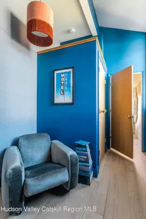 a living room with large window