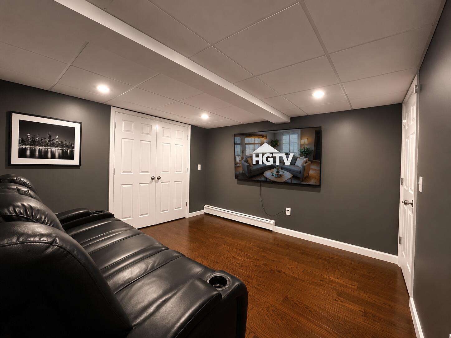 2612 Amsterdam Road Villa Hills, KY 41017 - Photo 31 of 52 MEDIA ROOM FEATURING CUSTOM OPOXY FLOORS, RECESSED LIGHTING, TV AND LARGE WALK-IN CLOSET WITH A SAFE ROOM