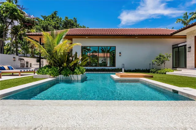 a view of swimming pool with a yard and swimming pool