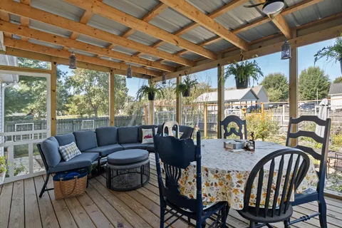 a view of a patio on the deck