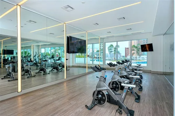 a view of a room with gym equipment