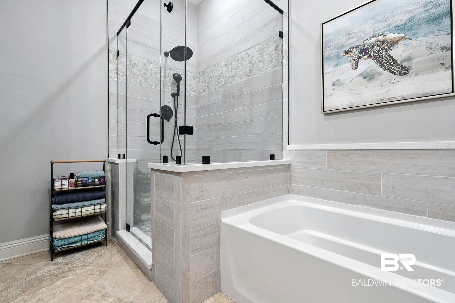 23357 Carnoustie Drive Foley, AL 36535 - Photo 70 of 99 Bathroom with a shower stall, a garden tub, and tile patterned floors