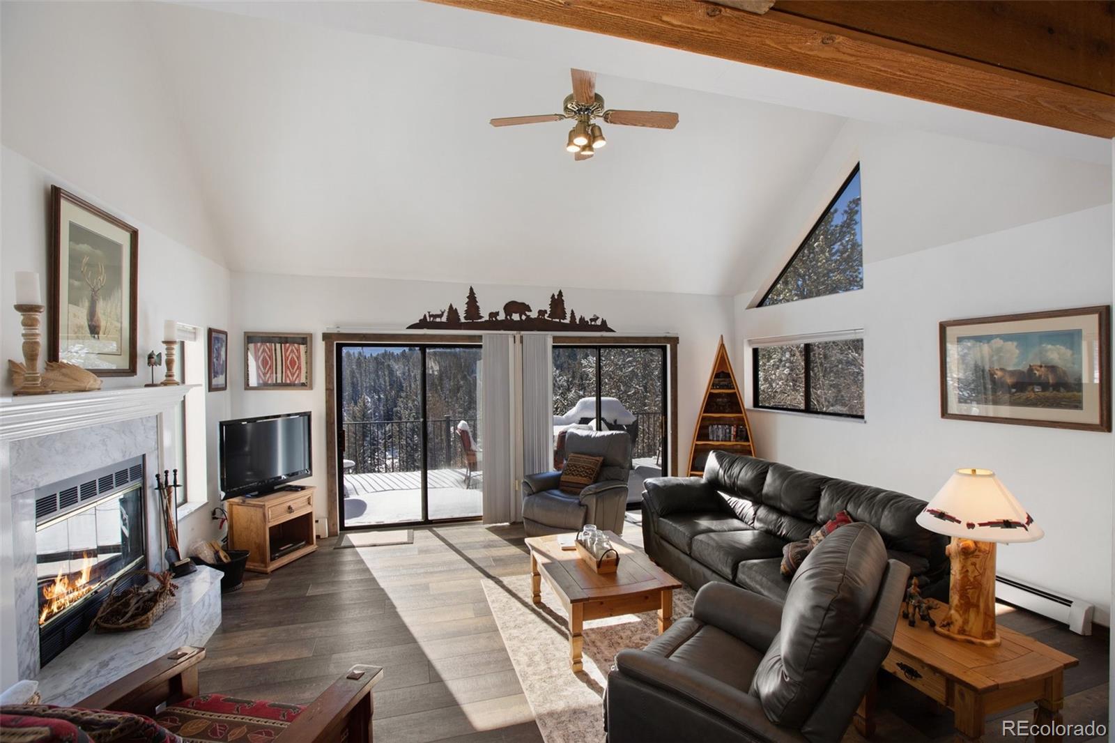 170 Ridge Road Divide, CO 80814 - Photo 12 of 50 a living room with furniture and a fireplace