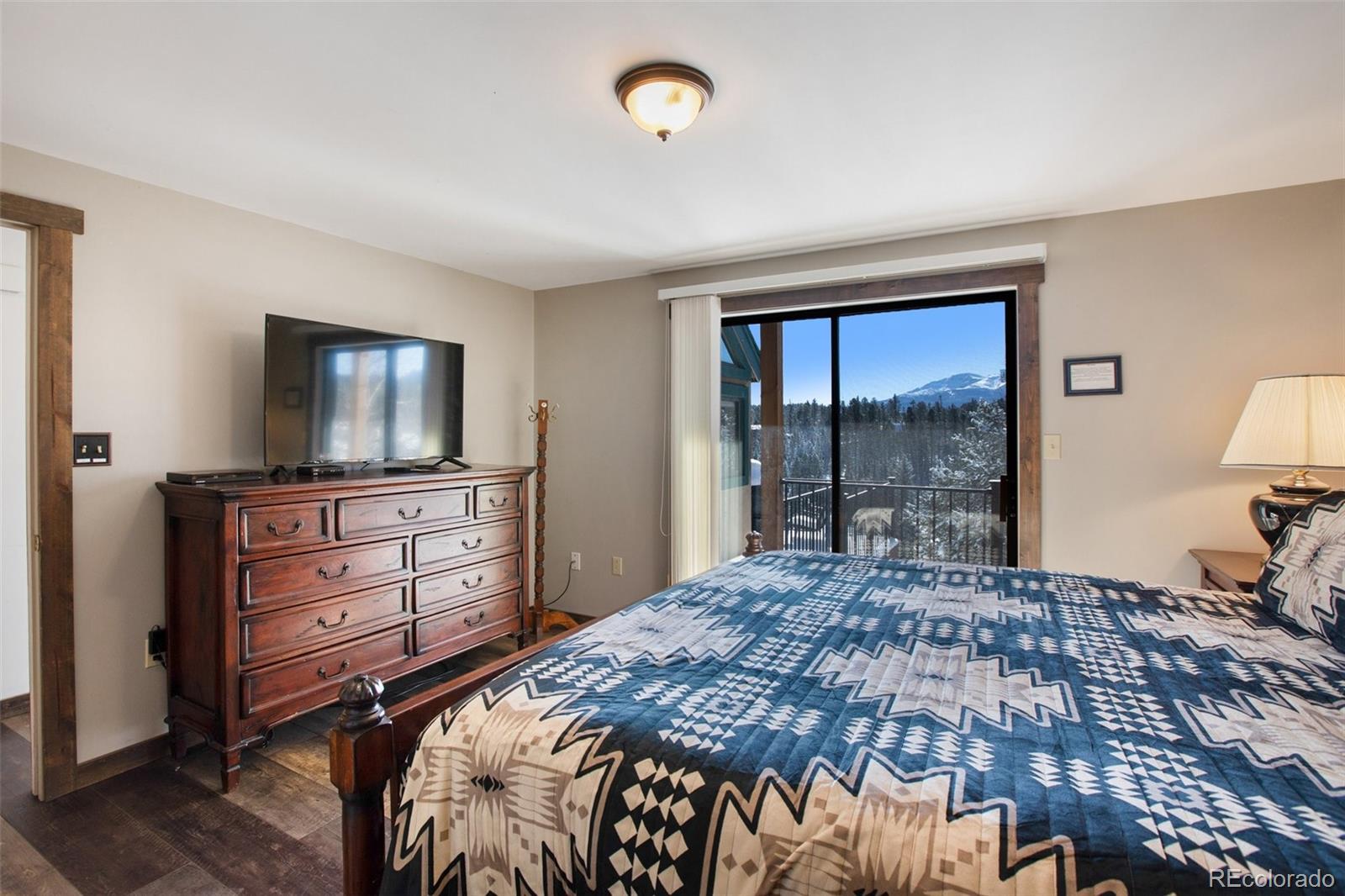 170 Ridge Road Divide, CO 80814 - Photo 20 of 50 a bedroom with a bed and a flat screen tv