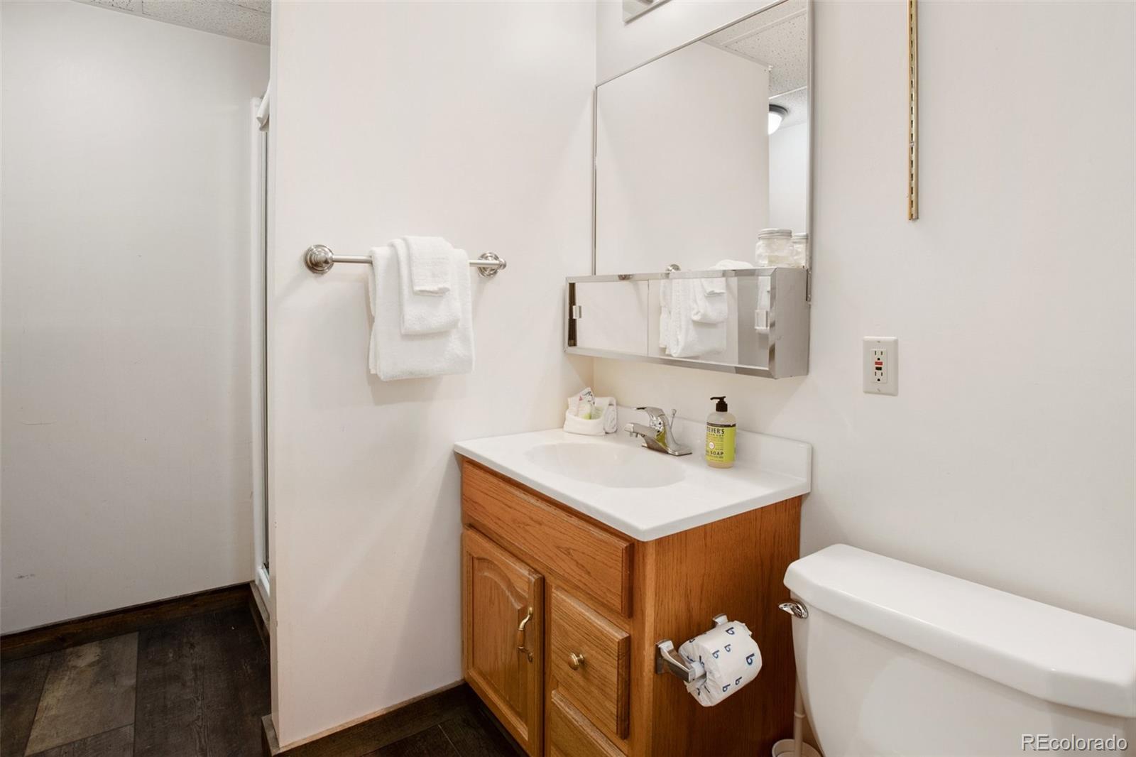 170 Ridge Road Divide, CO 80814 - Photo 35 of 50 a bathroom with a toilet sink and mirror