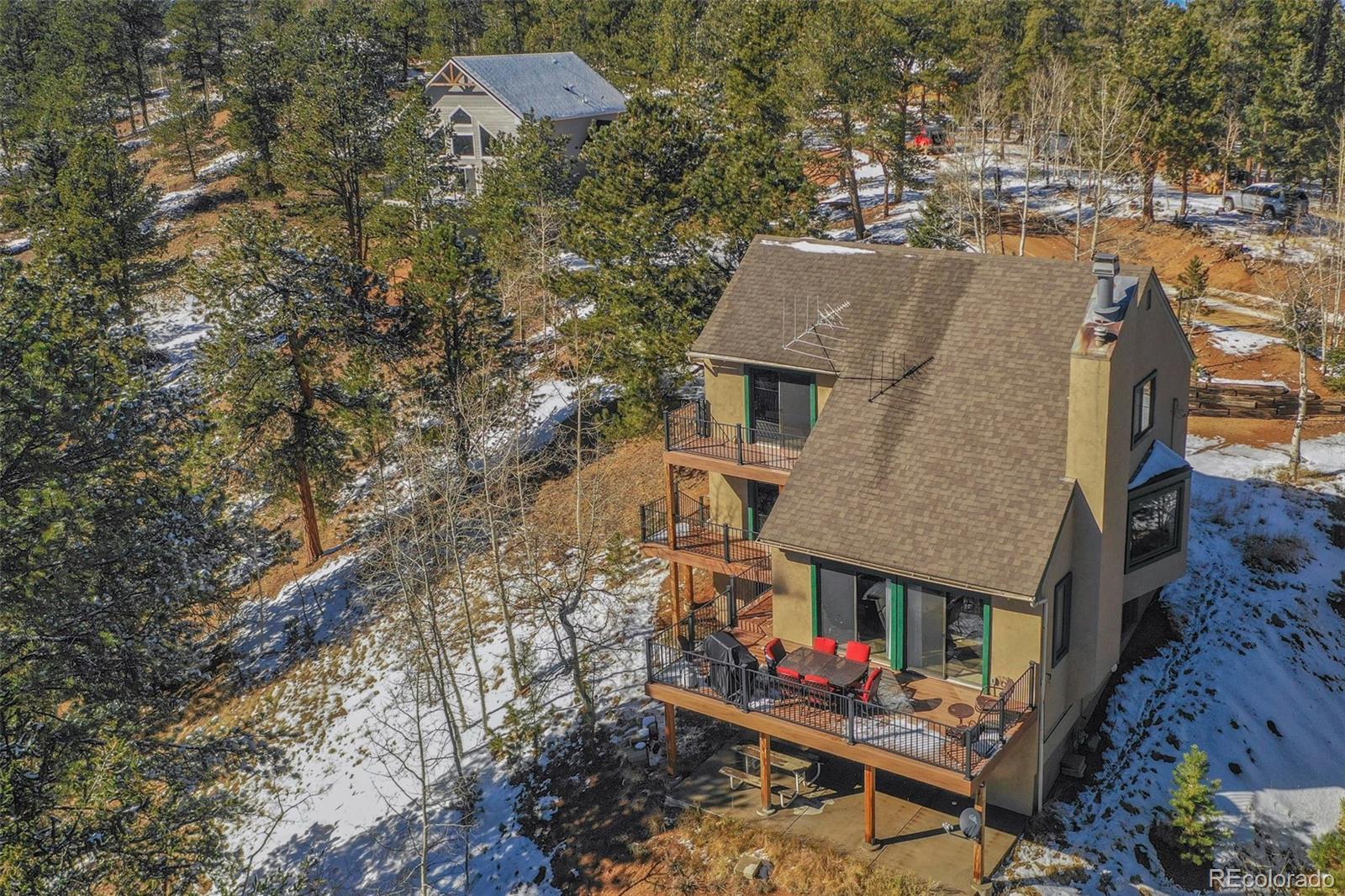 170 Ridge Road Divide, CO 80814 - Photo 43 of 50 an aerial view of a house with a yard and trees