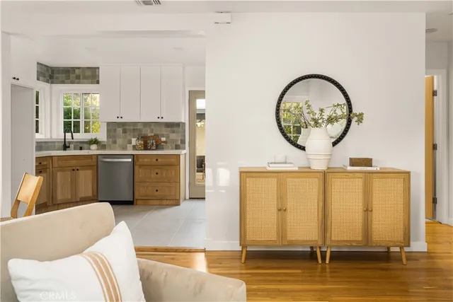 a living room with a couch and a table