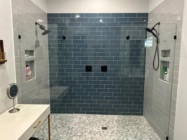 a bathroom with a shower