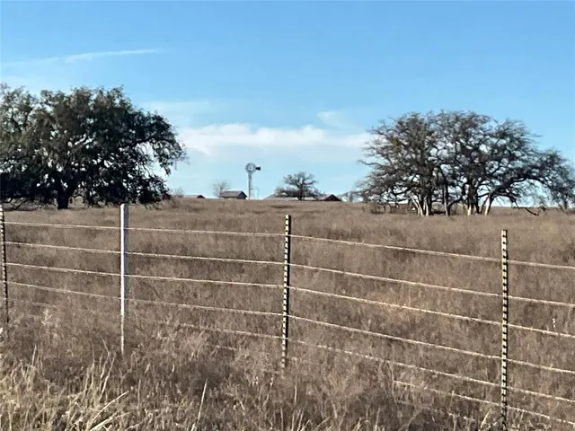 a view of a dry yard with trees