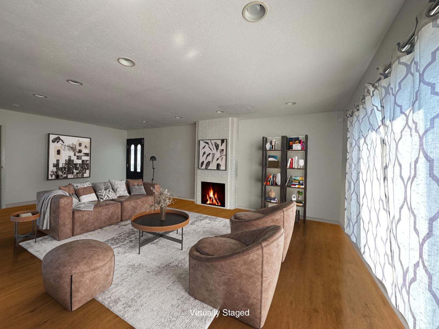 254 Sunshine Drive Pacifica, CA 94044 - Photo 2 of 5 a living room with furniture and a fireplace