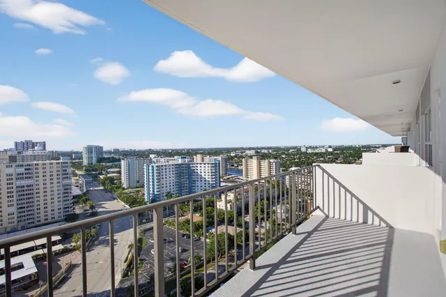 a view of city from a balcony