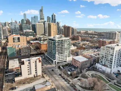 a city view with tall buildings