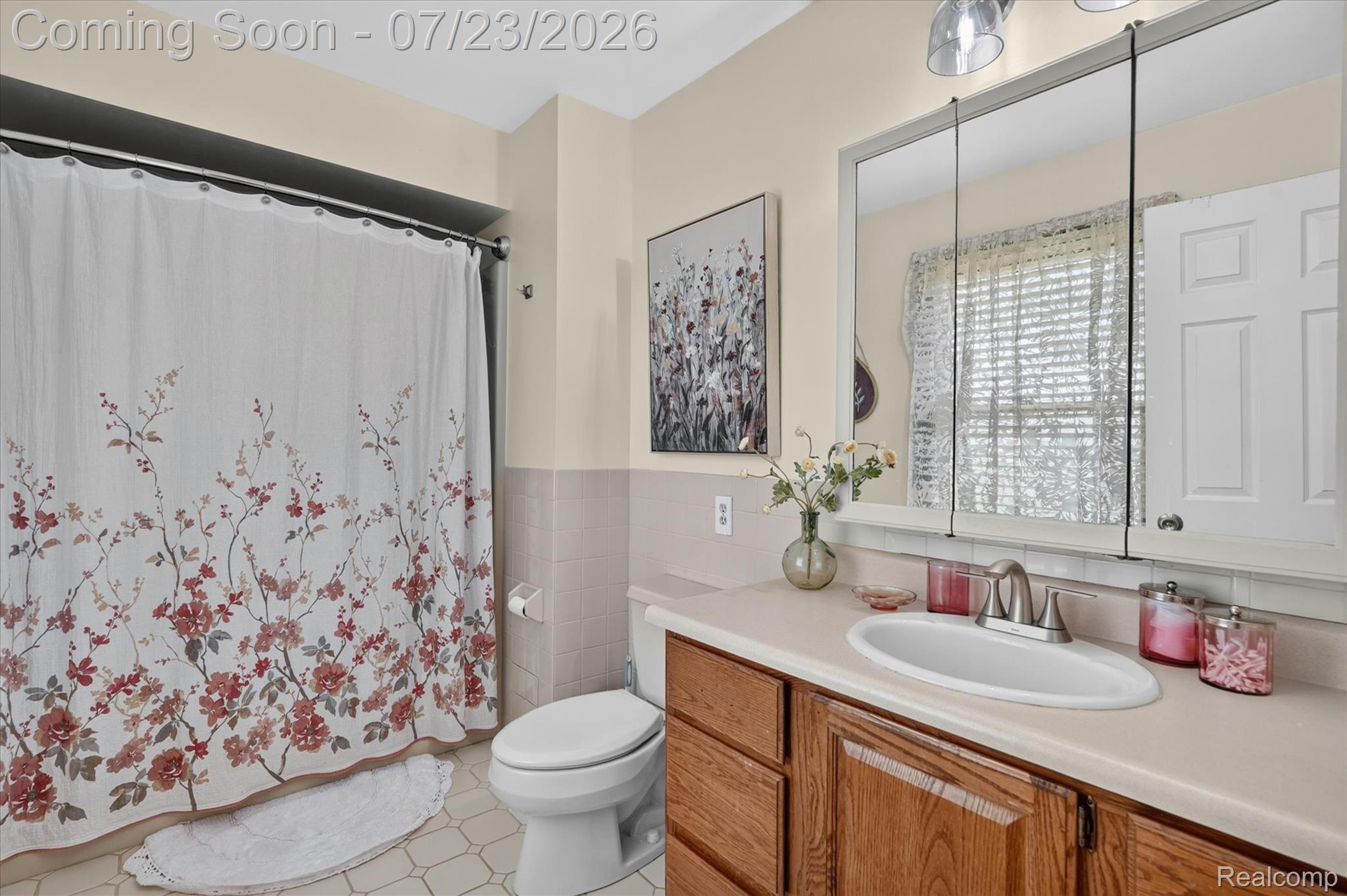 2795 Bird Road Ortonville, MI 48462 - Photo 32 of 62 Bathroom featuring a single vanity with wood-finish cabinetry and a white countertop