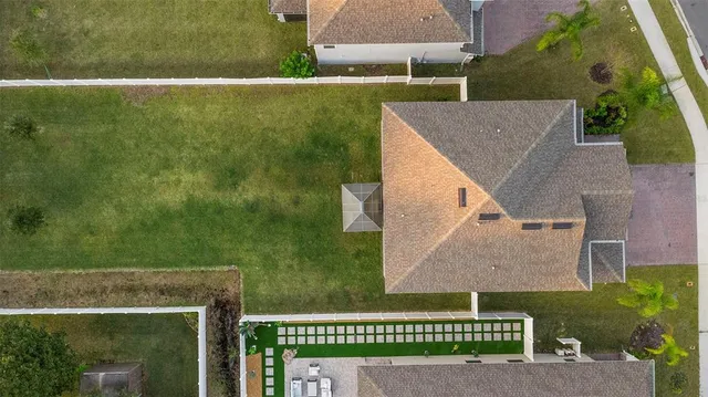 an aerial view of a house
