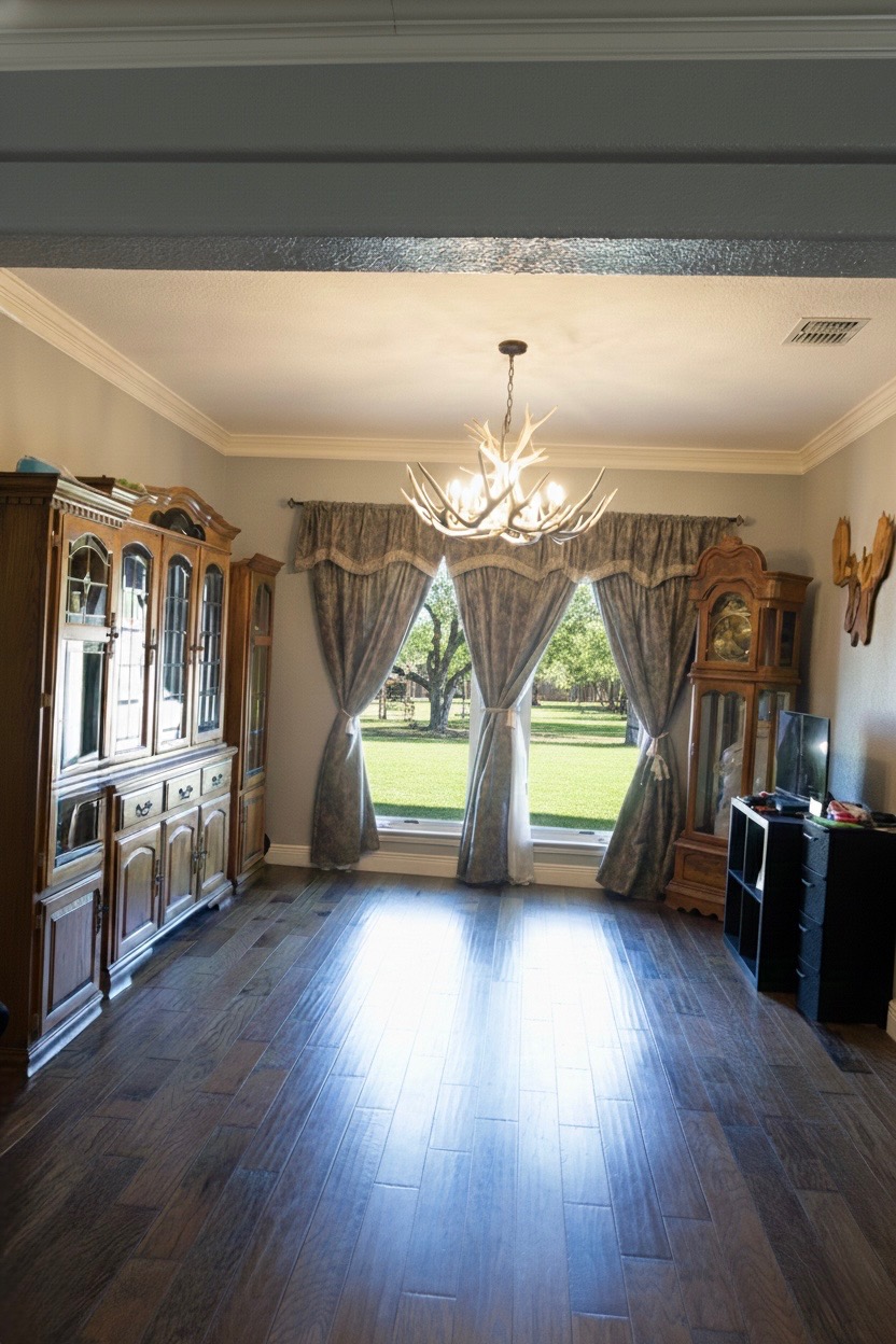 1159 Astral Point Spring Branch, TX 78070 - Photo 14 of 38 a view of a livingroom with furniture wooden floor windows and a chandelier