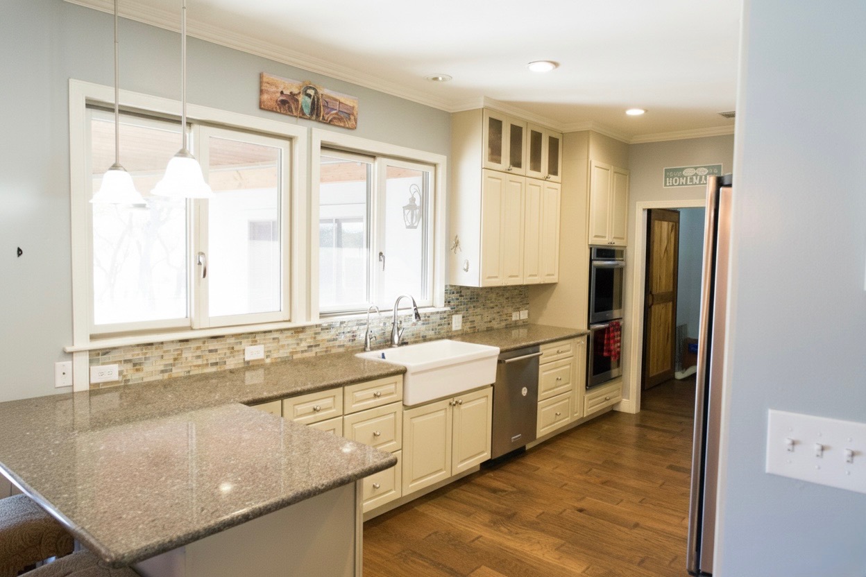 1159 Astral Point Spring Branch, TX 78070 - Photo 10 of 38 a large kitchen with stainless steel appliances granite countertop a lot of counter space and a window