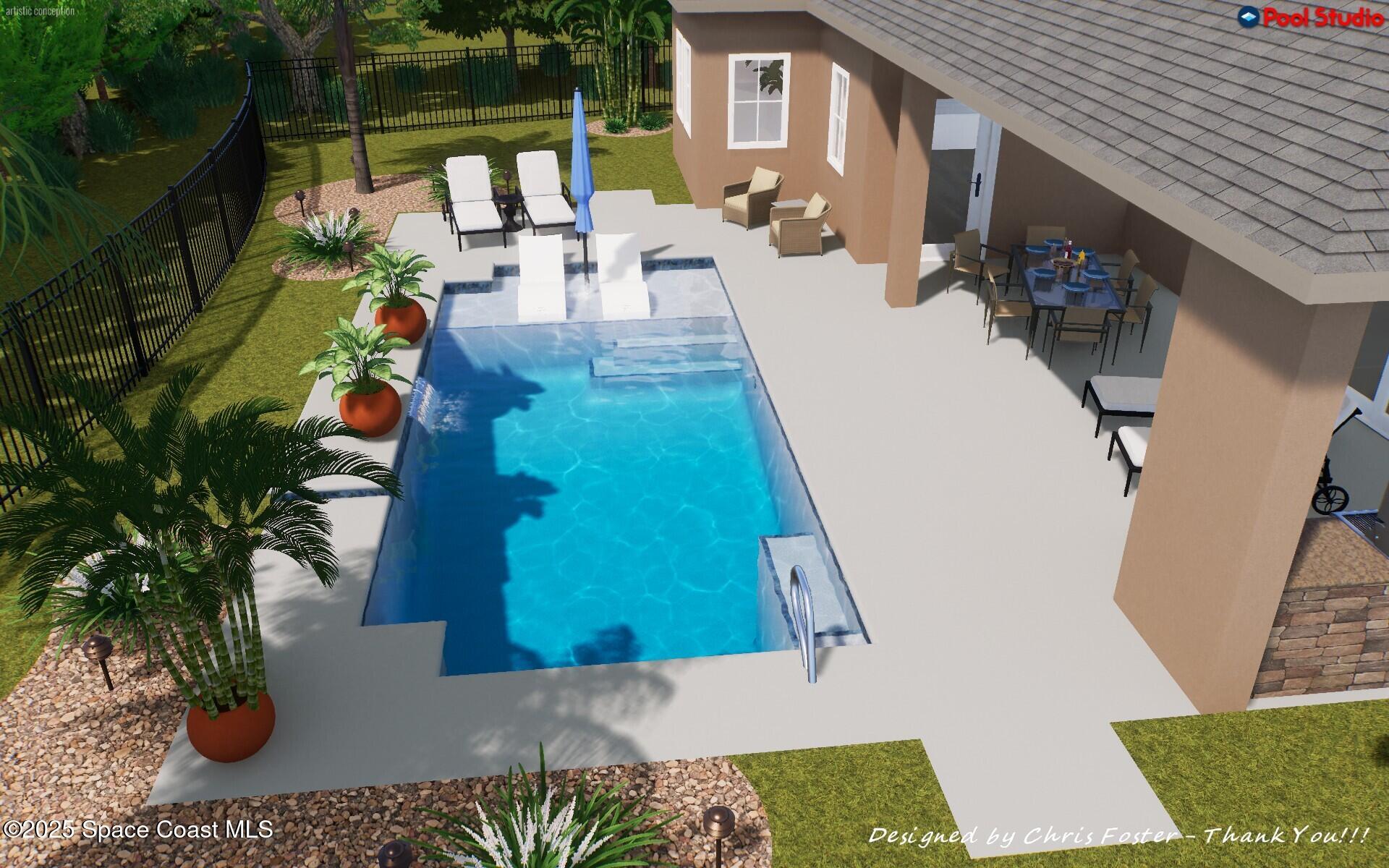 8348 Gullen Drive Melbourne, FL 32940 - Photo 43 of 58 a view of a patio with couches table and chairs with potted plants
