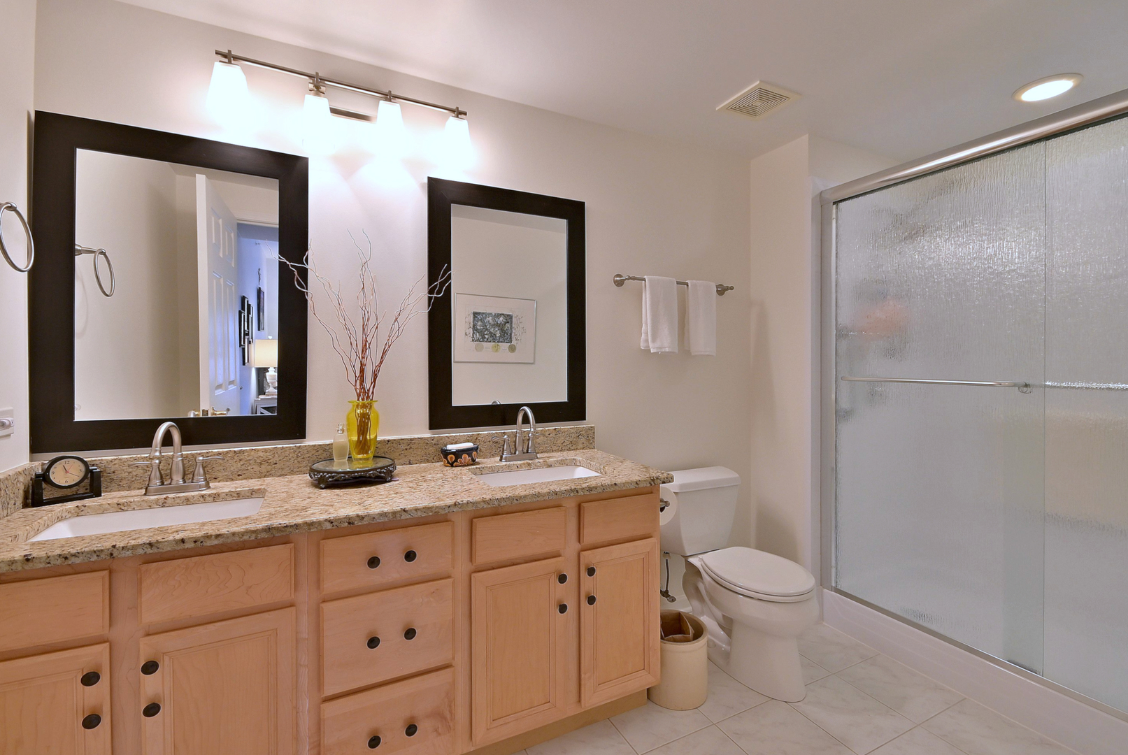 210 North Addison Avenue, Unit 301 Elmhurst, IL 60126 - Photo 21 of 30 a bathroom with a granite countertop sink toilet and mirror