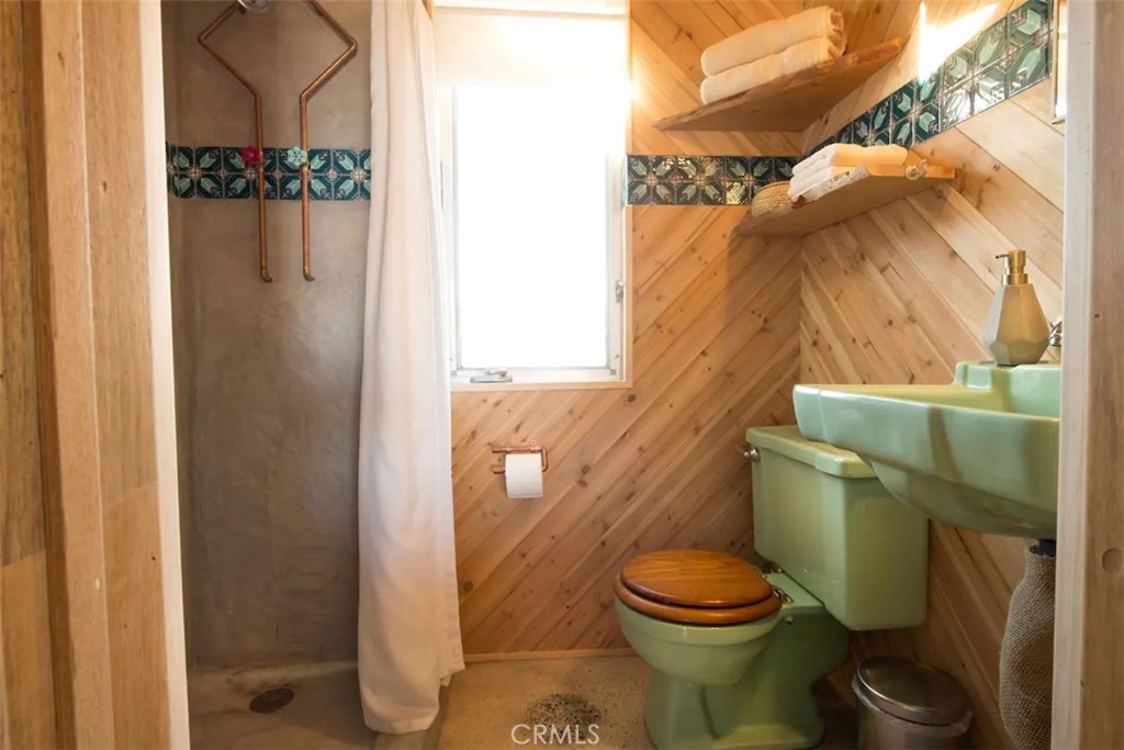 3535 Olympic Road Joshua Tree, CA 92252 - Photo 9 of 63 a white toilet sitting next to a shower curtain