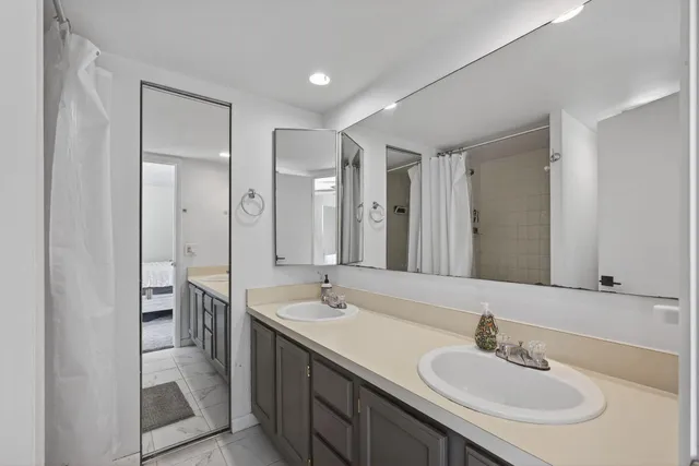 a view of a bathroom with a shower