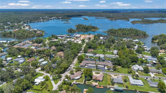 an aerial view of a house with swimming pool garden view patio and a yard