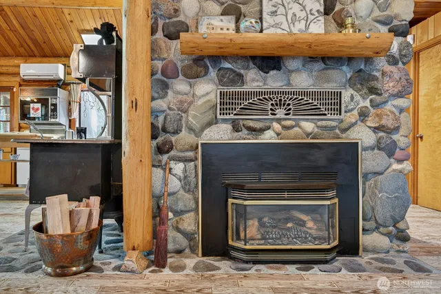 a stove top oven sitting inside of a table