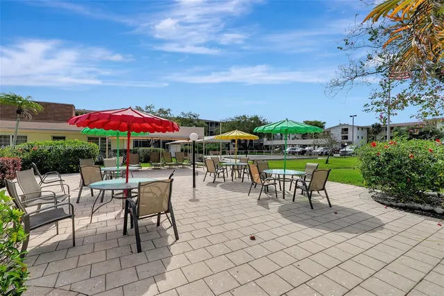 a view of a garden with a slide