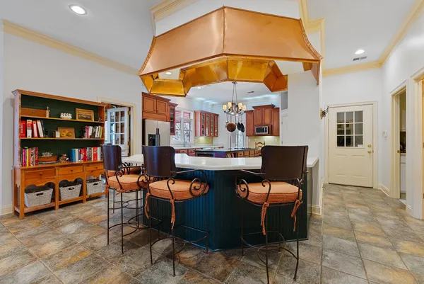 a table and chairs in a room