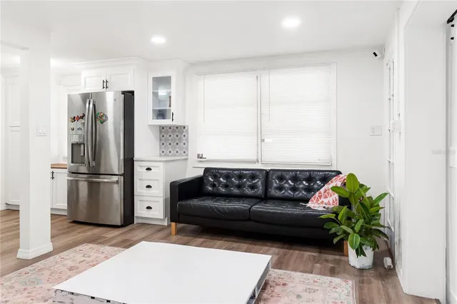 a living room with furniture bathtub and a potted plant