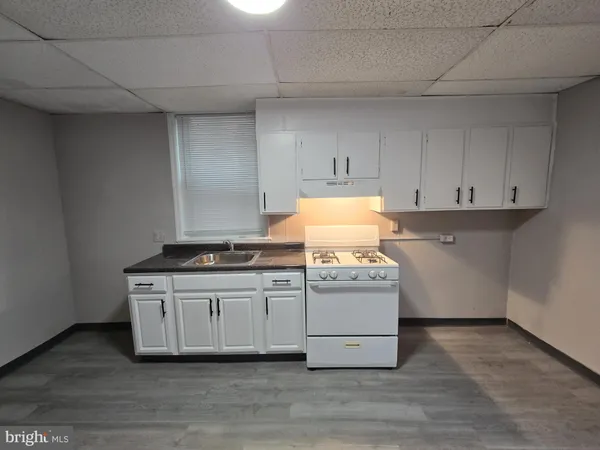 a kitchen with stainless steel appliances granite countertop a stove a sink and white cabinets