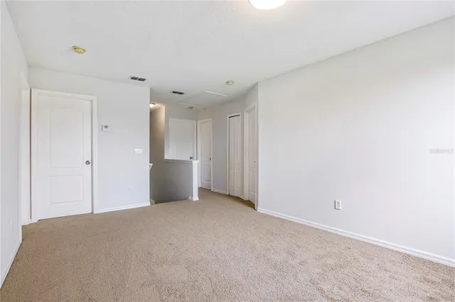 a view of a big room with closet and windows
