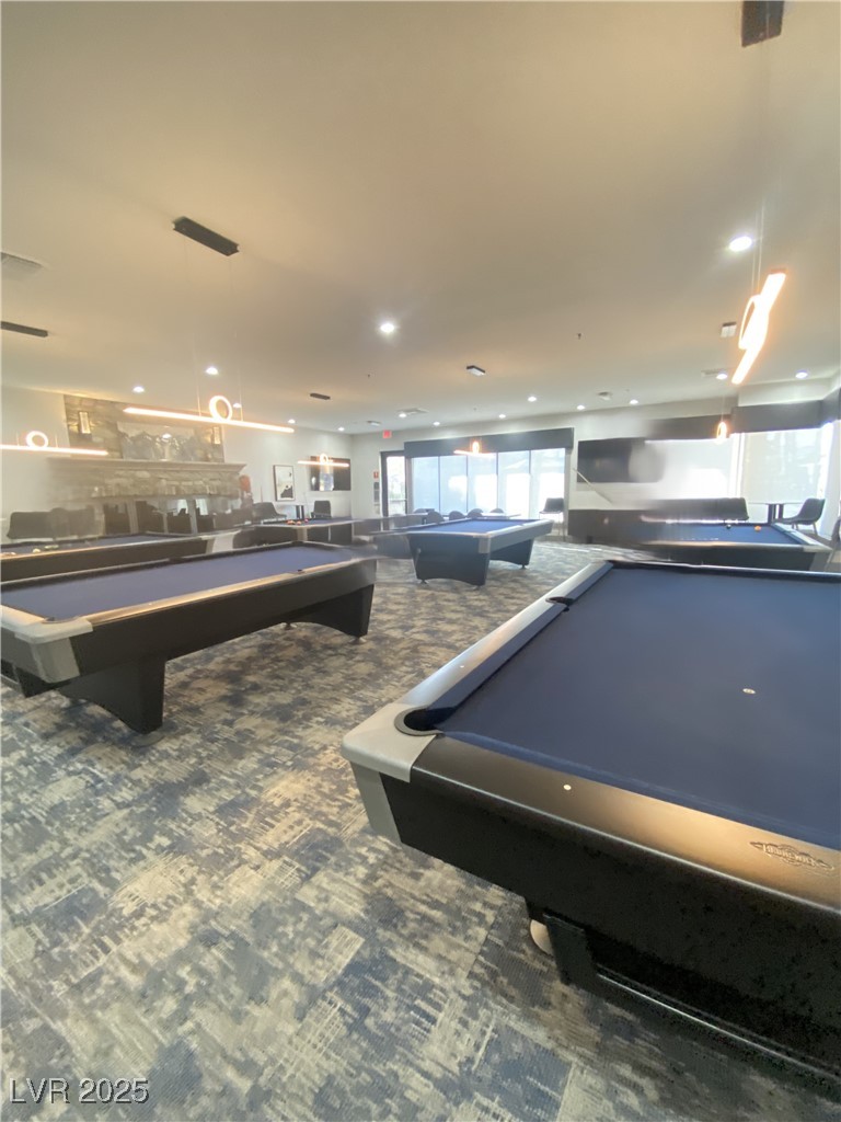 172 Tall Ruff Drive Las Vegas, NV 89148 - Photo 78 of 94 Recreation room featuring billiards, recessed lighting, and carpet flooring