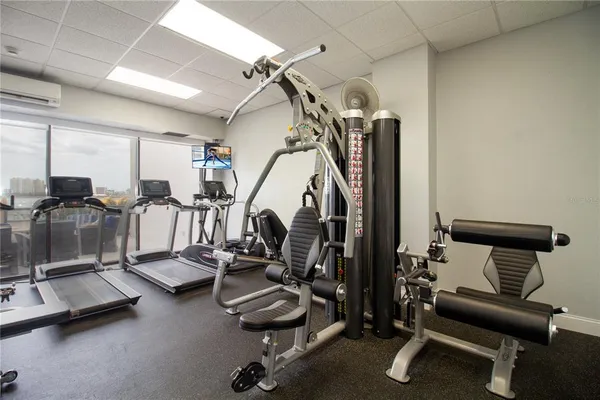 a view of a room with gym equipment