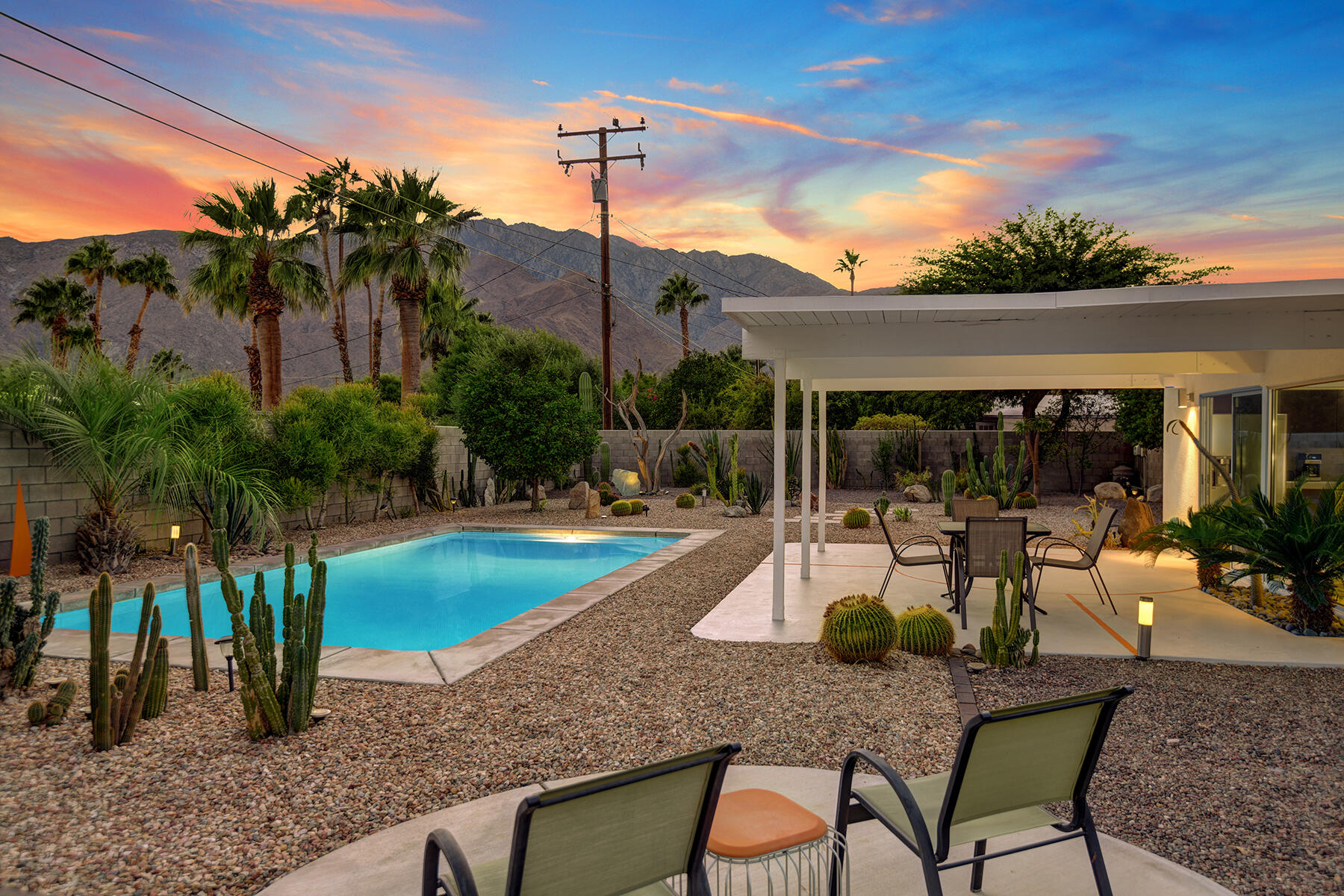 565 East Racquet Club Road Palm Springs, CA 92262 - Photo 36 of 38 POOL YARD MOUNTAIN VIEW NIGHT MLS