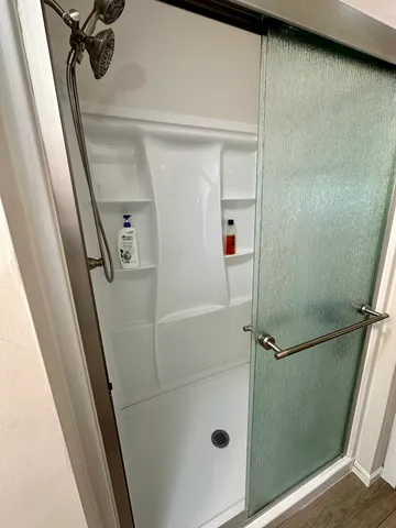 a bathroom with a shower