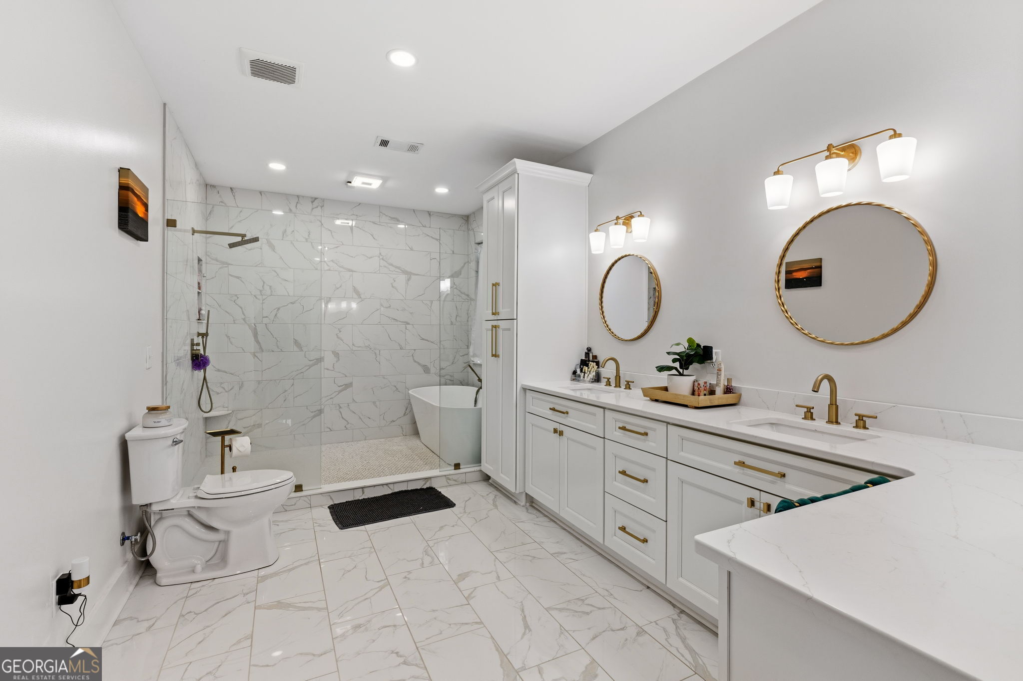 51 Prong Road Swainsboro, GA 30401 - Photo 35 of 55 a bathroom with a double vanity sink mirror and shower