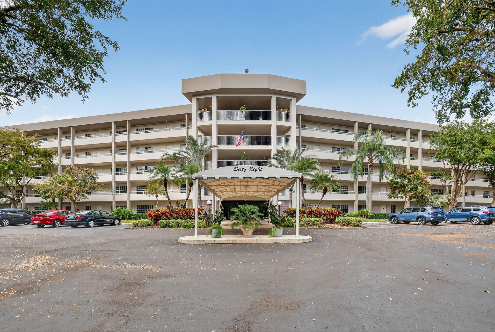 a tall building with a outdoor space