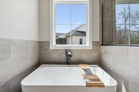 a bathroom with a bathtub