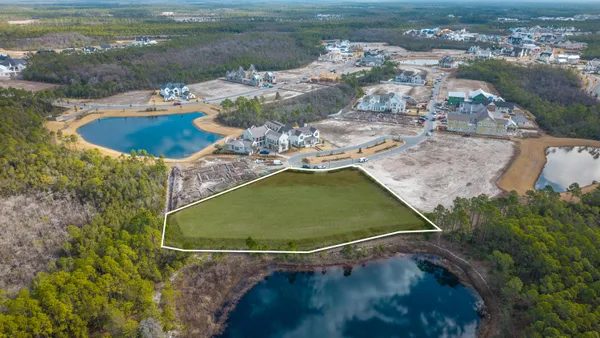 an aerial view of a swimming pool