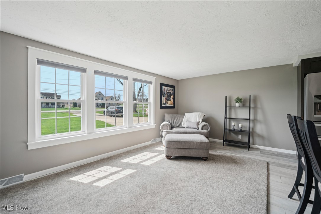 15415 Mason Road Vermilion, OH 44089 - Photo 5 of 50 Living area featuring visible vents, baseboards, and a textured ceiling