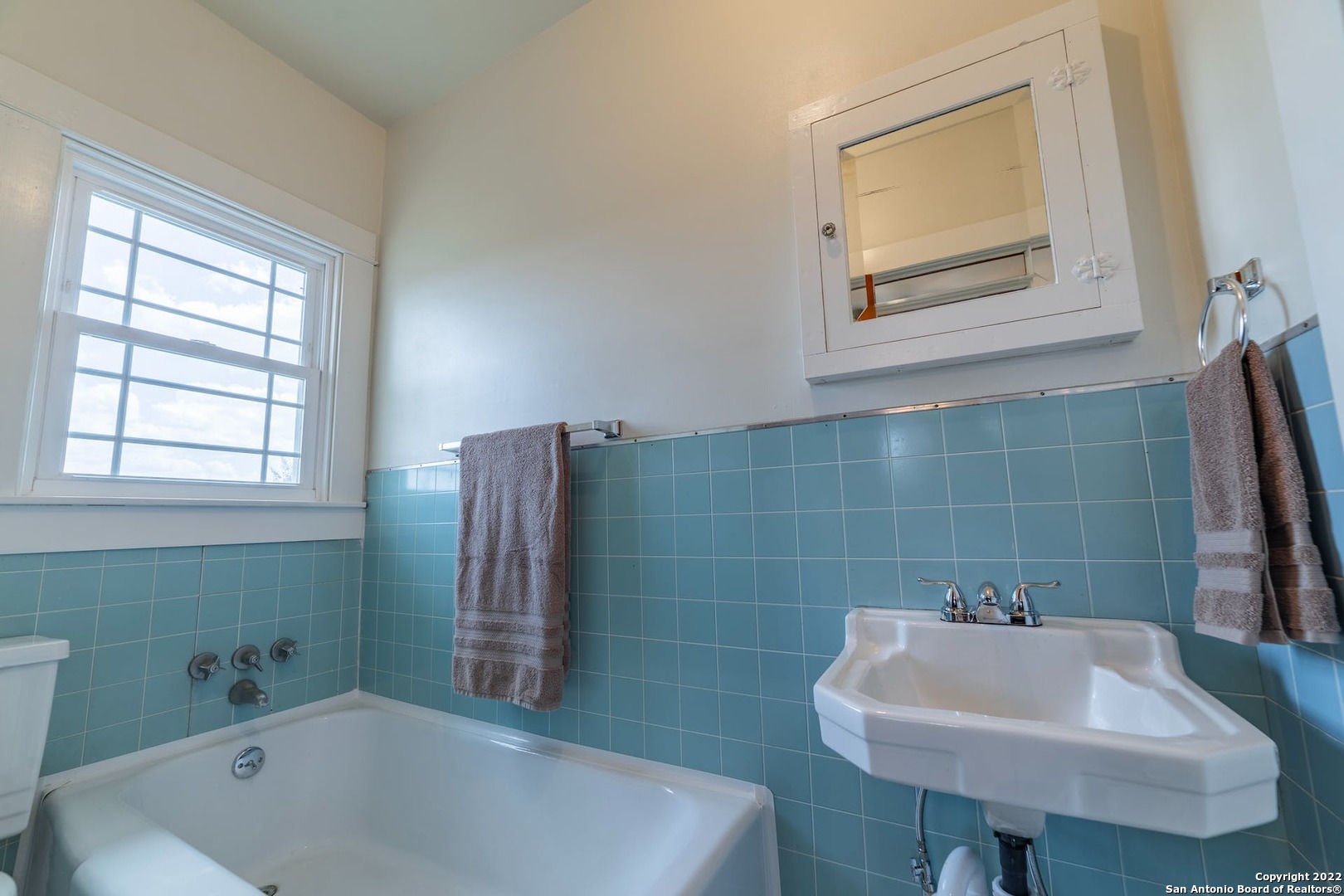 11801 Jim Terrill Road Adkins, TX 78101 - Photo 19 of 46 a bathroom with a sink a toilet and bathtub