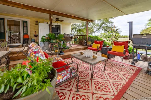 an outdoor space with furniture