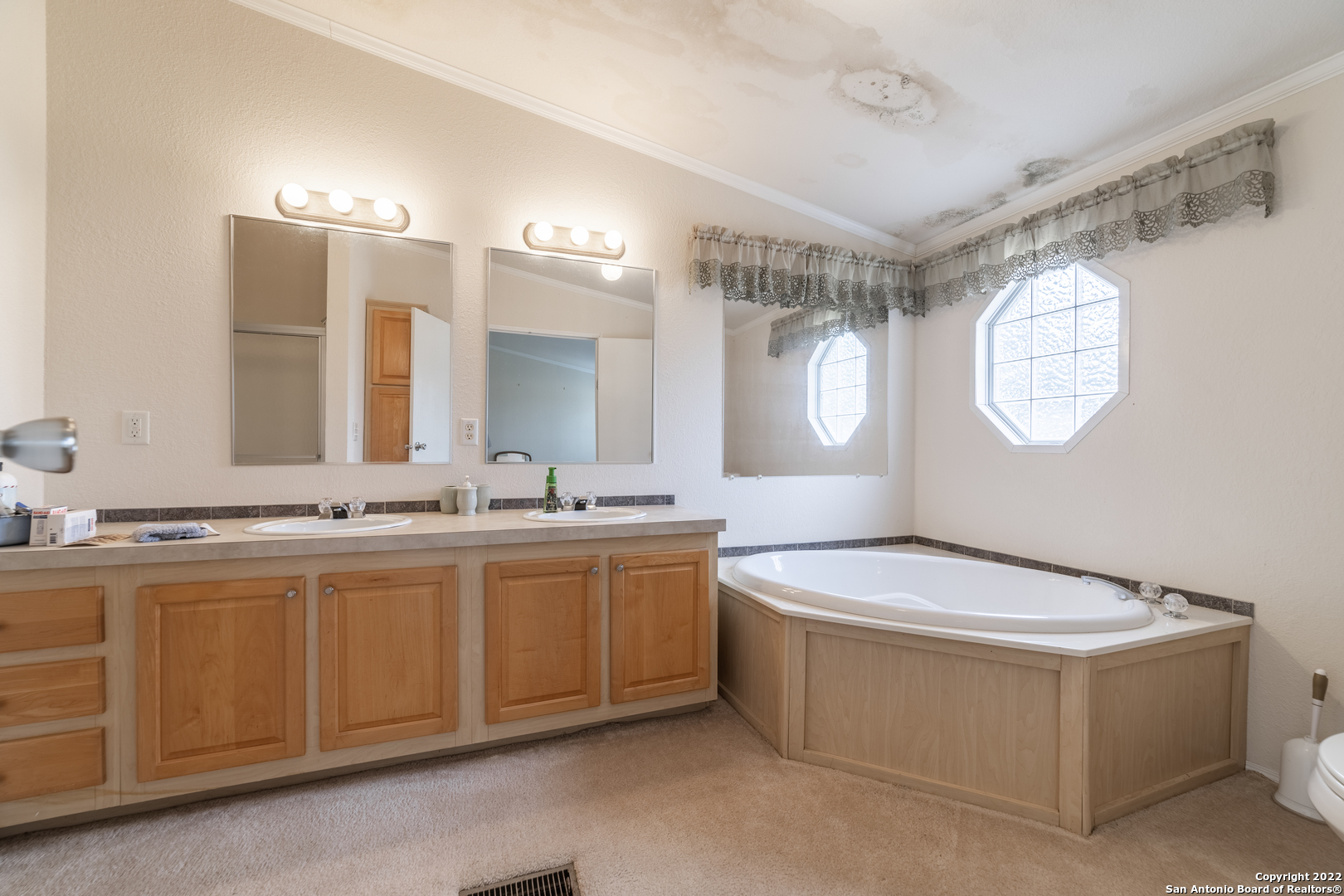 11801 Jim Terrill Road Adkins, TX 78101 - Photo 44 of 46 a spacious bathroom with a double vanity sink and a mirror