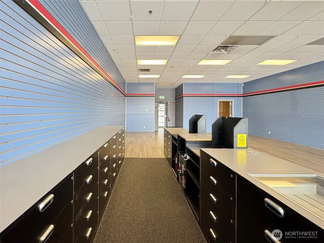 a kitchen with lots of counter top space