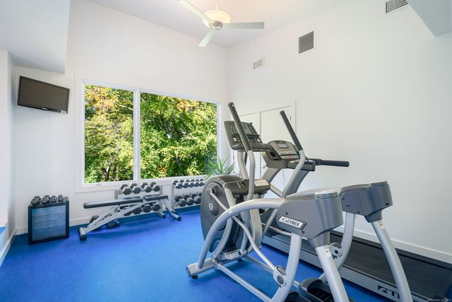 a view of a room with gym equipment
