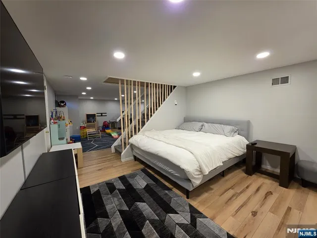 a bed room with a bed and a view