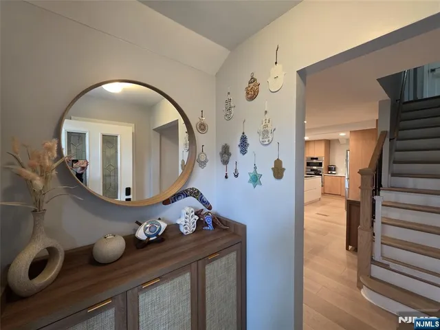 a view of living room with wooden floor